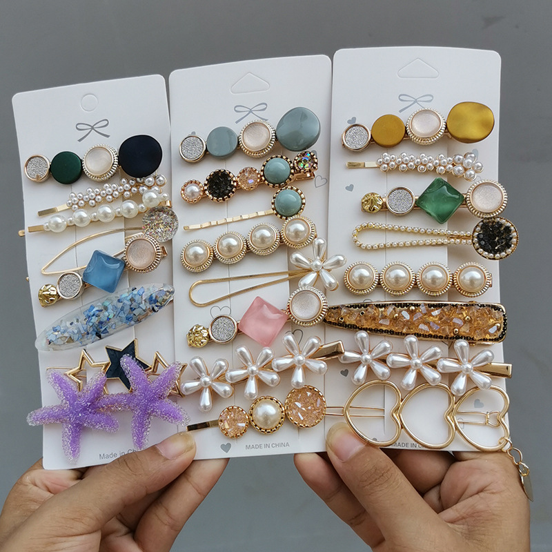 Body Jewelry Wholesale - Pearl Crystal Acrylic Hair Clips Set