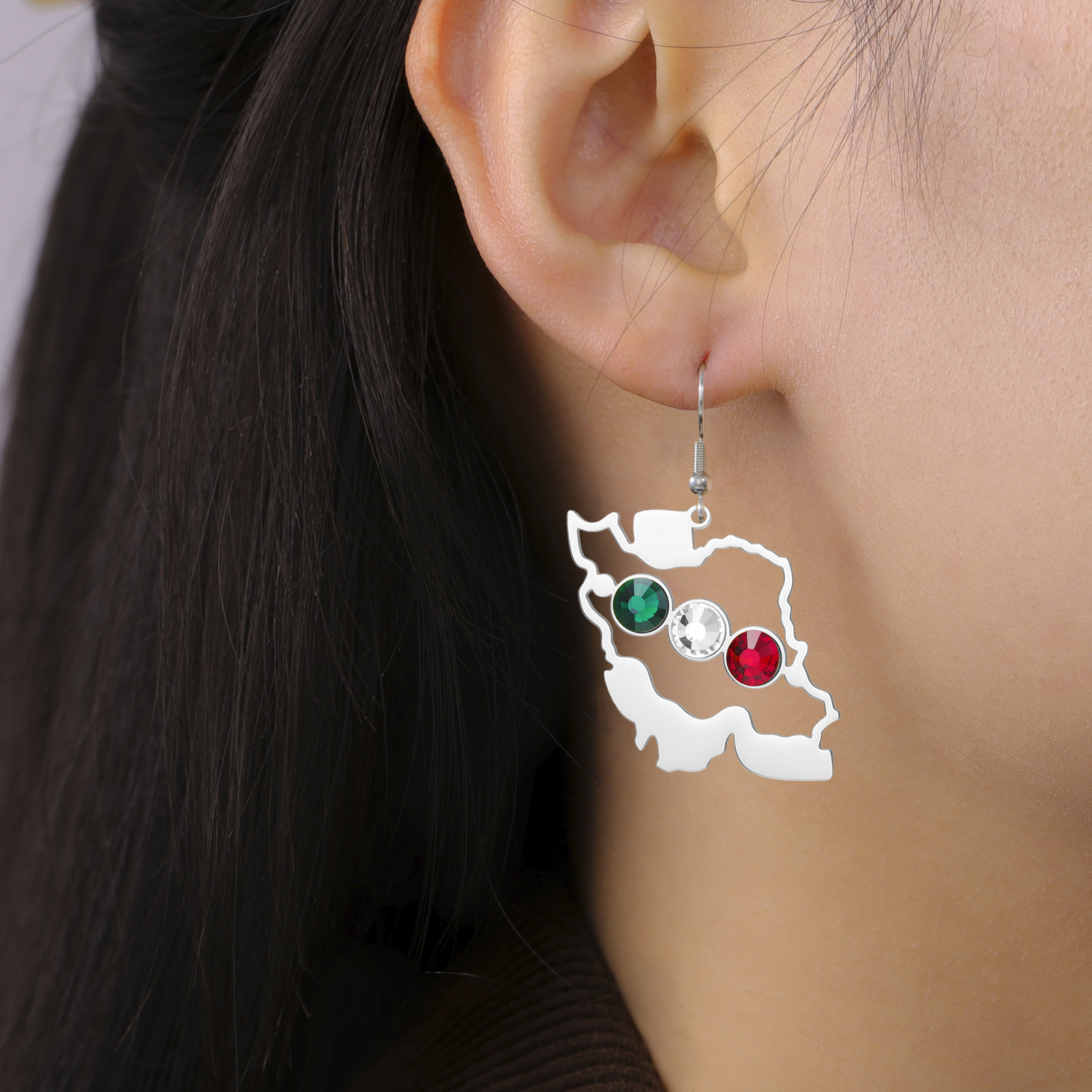 Body Jewelry Wholesale - Iran Map Flag Drop Earrings Women's