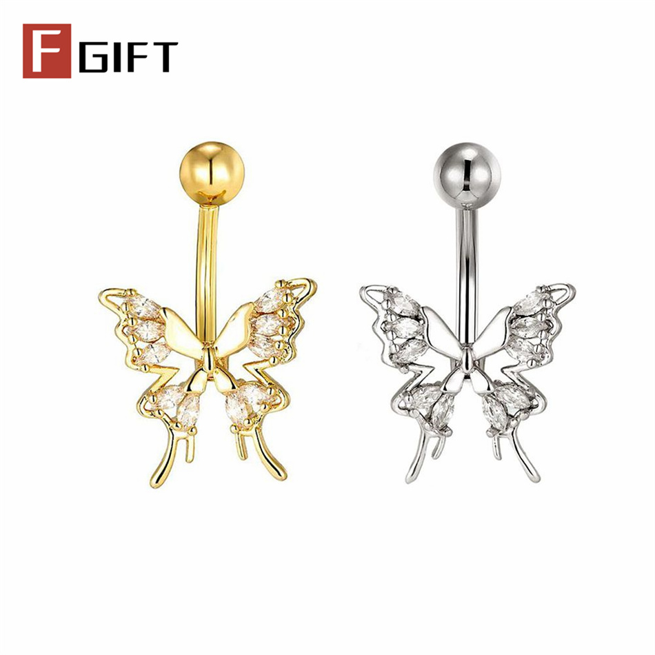 Zoor Body Jewelry - Glittering Hollow Butterfly Navel Piercing Rings