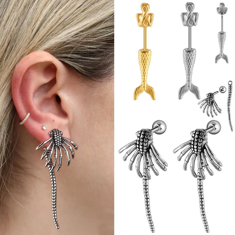 Qualiti Body Jewelry - 1-2PCS Retro Monster Spider Stud Earring