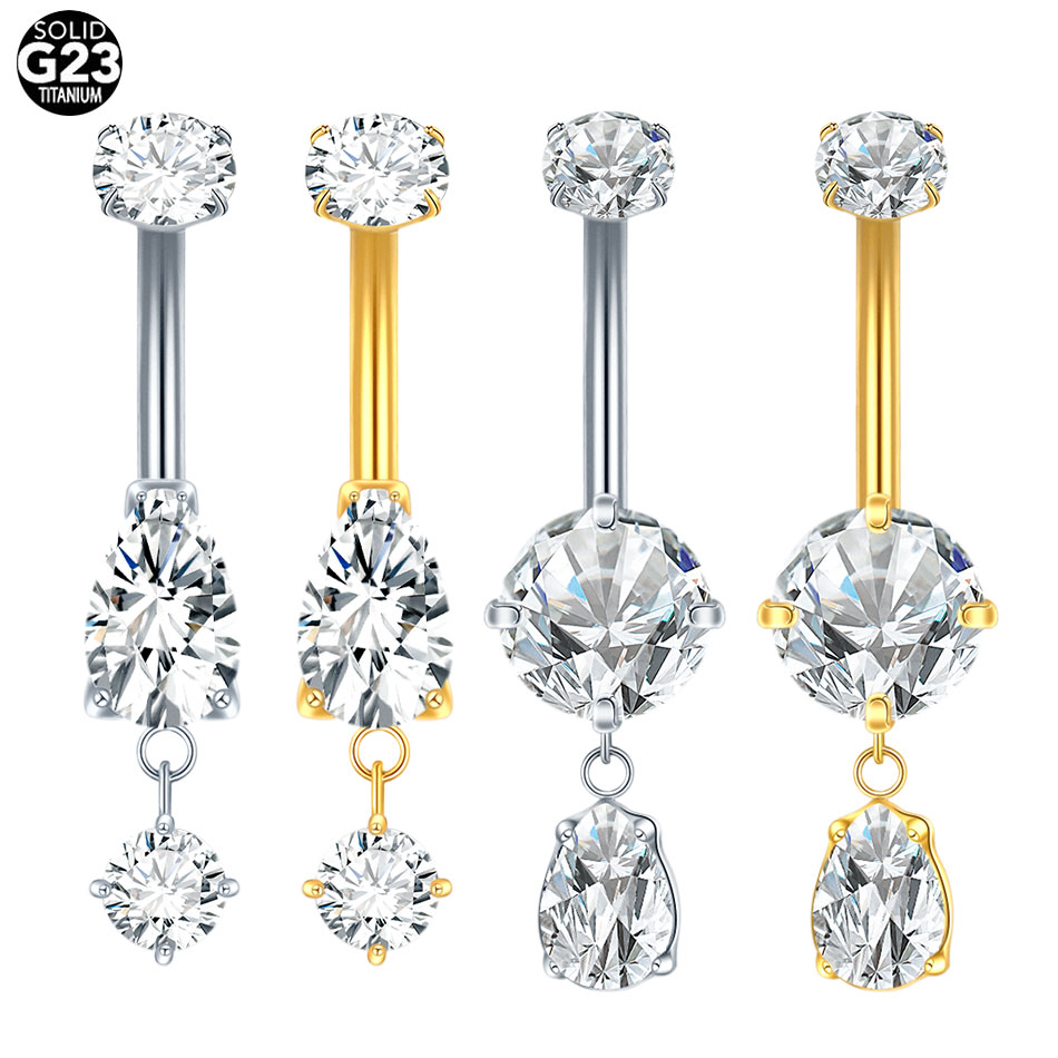 Zoor Body Jewelry - 1/5PCS Titanium Crystal Zircon Teardrop Dangle