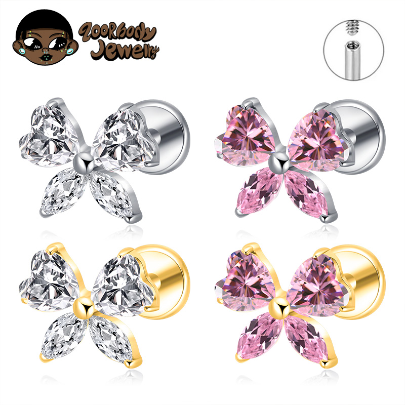 ASTM F136 TItanium Heart CZ Bo - Zoor Body Jewelry reseña y precio