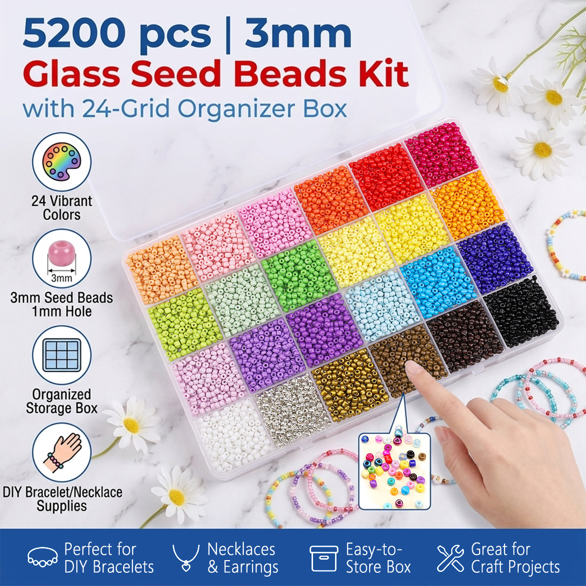 5200pcs 3mm Glass Seed Beads K - Body Jewelry Organizer reseña y precio