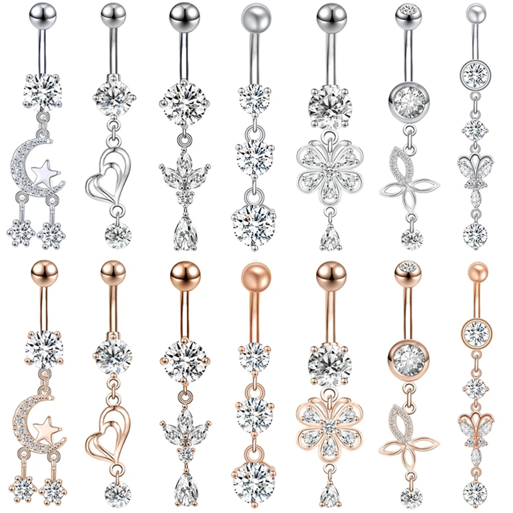 ZS 14G 1PC Zircon Flower Belly - Body Jewelry Real Gold reseña y precio