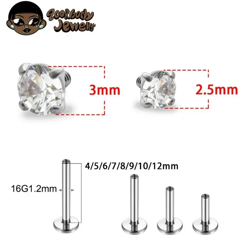 1Pcs G23 Titanium Piercing CZ  - Zoor Body Jewelry reseña y precio